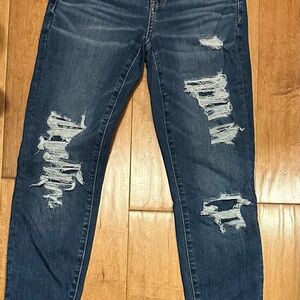 American Eagle Outfitters Blue Next Level Stretch Jeans with Distressed Style